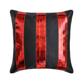 Alternating Red - Red Faux Leather Throw Pillow Cover