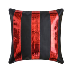 Alternating Red - Red Faux Leather Decorative Euro Sham
