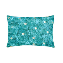 Aquamarine Roses - Art Silk Turquoise Decorative Lumbar Pillow Cover