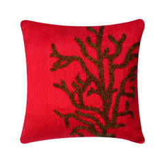 Coral Rhapsody - Red Art Silk Decorative Euro Sham