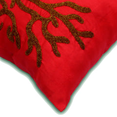 Coral Rhapsody - Red Art Silk Throw Pillow Cover