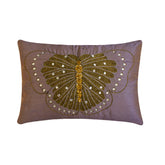 Embroidered Butterfly - Art Silk Purple Decorative Lumbar Pillow Cover