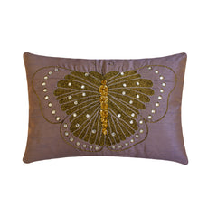 Embroidered Butterfly - Art Silk Purple Decorative Lumbar Pillow Cover