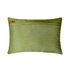 Green Leaf - Art Silk Green Decorative Lumbar Pillow Cover