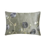 Silver Rose Garden - Art Silk Silver Decorative Lumbar Pillow Cover