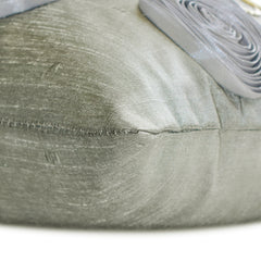 Silver Rose Garden - Art Silk Silver Decorative Lumbar Pillow Cover