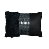 Wicked Black - Black Faux Leather & Suede Halloween Lumbar Pillow Cover