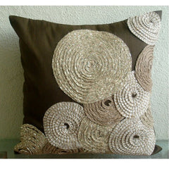 Adorned By Jute - Brown Art Silk Throw Pillow Cover