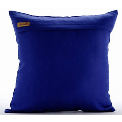 Along The Shore - Royal Blue Cotton Linen Throw Pillow Cover