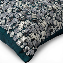 Antique Silver Treasure - Teal Blue Art Silk Throw Pillow Cover