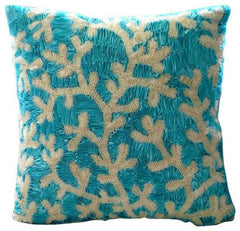 Aqua Ornate Corals Throw Pillow Cover