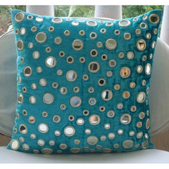 Aqua Reflections - Turquoise Blue Velvet Decorative Euro Sham