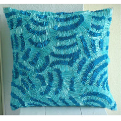 Aqua Ripples Ribbon Throw Pillow Cover