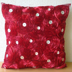 Bed Of Roses - Red Art Silk Throw Pillow Cover