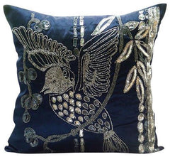 Birdy Flight - Navy Blue Art Silk Decorative Euro Sham