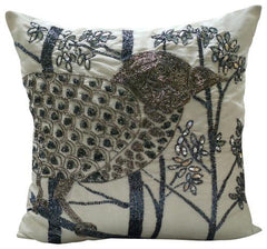 Birdy Paradise - Brown Art Silk Throw Pillow Cover