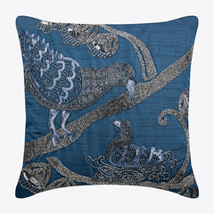 Birdy Love Blue Silk Decorative Euro Sham