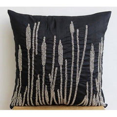 Black Beauty - Black Art Silk Decorative Euro Sham