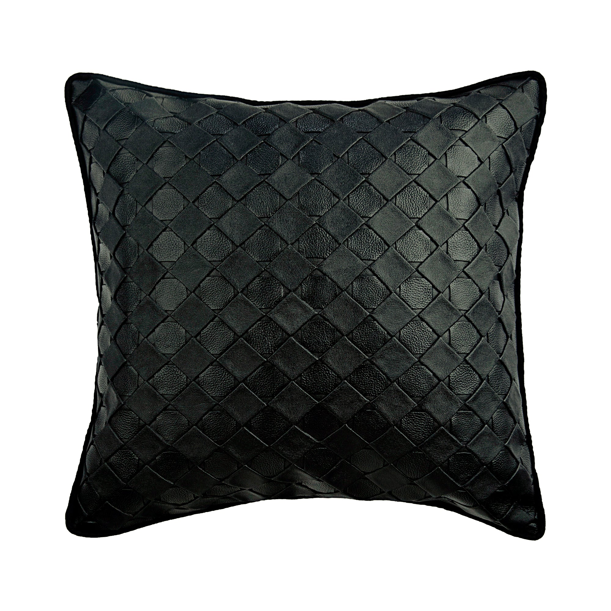 Black Leather Weave Pillow Cover