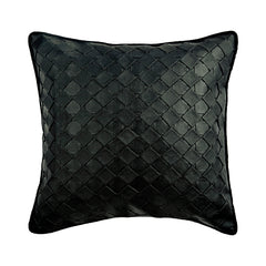 Black Leather Weave Pillow Cover