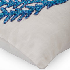 Blue Coral Treasure - White Linen Throw Pillow Cover
