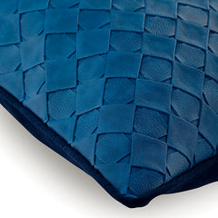 Blue Leather Weave - Blue Faux Leather Throw Pillow Cover