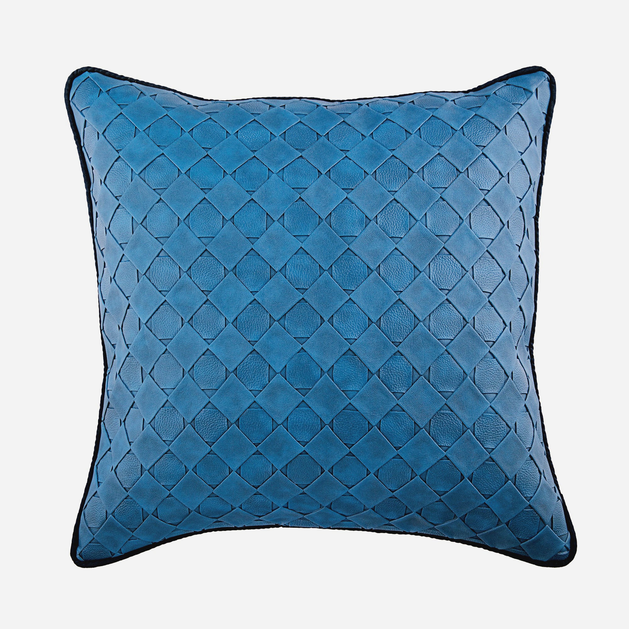 Blue Leather Weave Pillow Cover