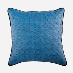 Blue Leather Weave Pillow Cover