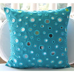 Blue Mirror - Aqua Blue Art Silk Throw Pillow Cover