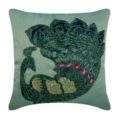Peacock Glam Blue Throw Pillow Cover