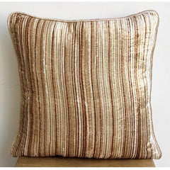Brown Stripes - Beige Velvet Throw Pillow Cover