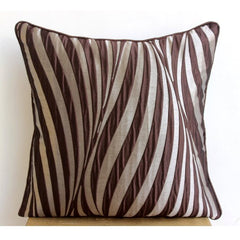 Brown Waves - Brown Jacquard Weave Throw Pillow Cover