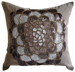 Brown Wildflower Silk Throw Pillow Cover
