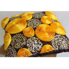 Chocolate Marigolds - Brown Art Silk Throw Pillow Cover