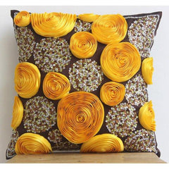 Chocolate Marigolds - Brown Art Silk Decorative Euro Sham