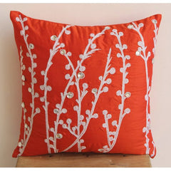 Coral Orange Willow - Coral Orange Art Silk Throw Pillow Cover