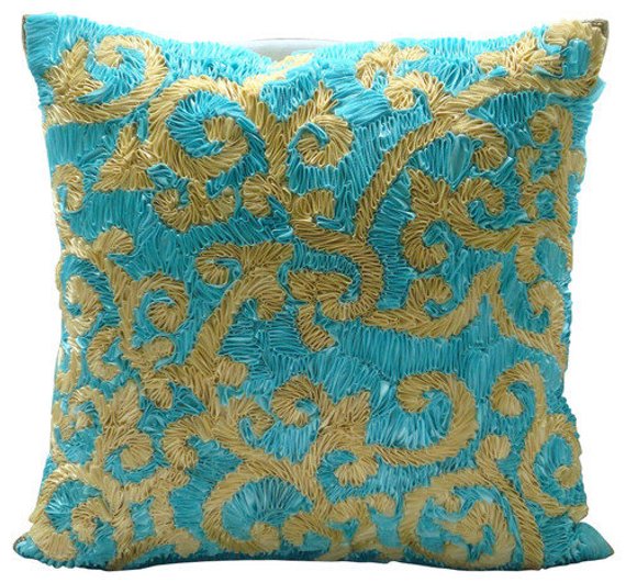 Creative Ribbons Blue Throw Pillow Cover