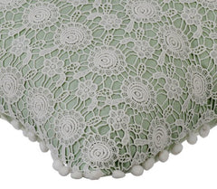 Crochet Rose - Pastel Green Cotton Linen Throw Pillow Cover
