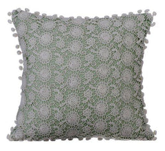Crochet Rose - Pastel Green Cotton Linen Decorative Euro Sham