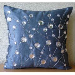 Dew Drop Diamond Blue Silk Throw Pillow Cover