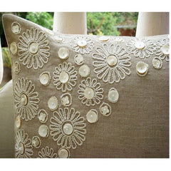 Elegance - Natural Beige Cotton Linen Throw Pillow Cover