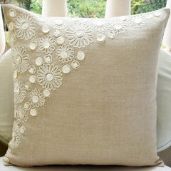 Elegance - Natural Beige Cotton Linen Throw Pillow Cover