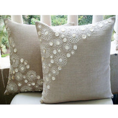 Elegance - Natural Beige Cotton Linen Throw Pillow Cover