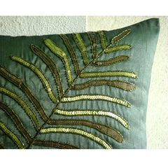 Floating Leaf Sequins Throw Pillow Cover