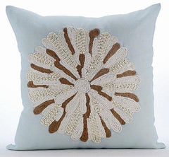 Flower Bud - Light Blue Cotton Linen Decorative Euro Sham