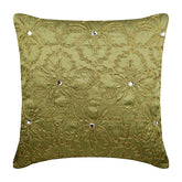 Flower Jewel - Earthy Green Silk Decorative Euro Sham