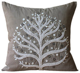 Fortune Tree Brown Silk Throw Pillow Cover