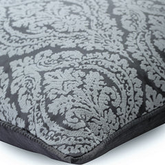 Frosted Damask - Gray Jacquard Silk Throw Pillow Cover