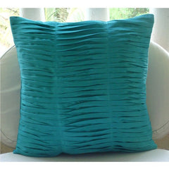 Gentle Waves - Turquoise Blue Art Silk Throw Pillow Cover
