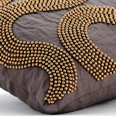 Gold Bead Trail - Brown Cotton Linen Throw Pillow Cover